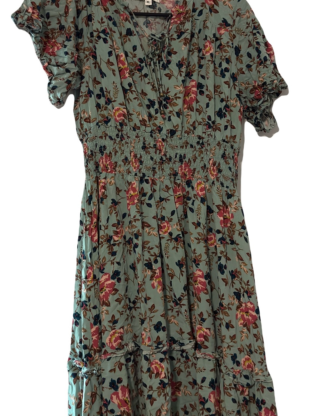 Baltic Born Sage Green Floral Tiered Maxi Dress XL – Smocked Waist Boho
